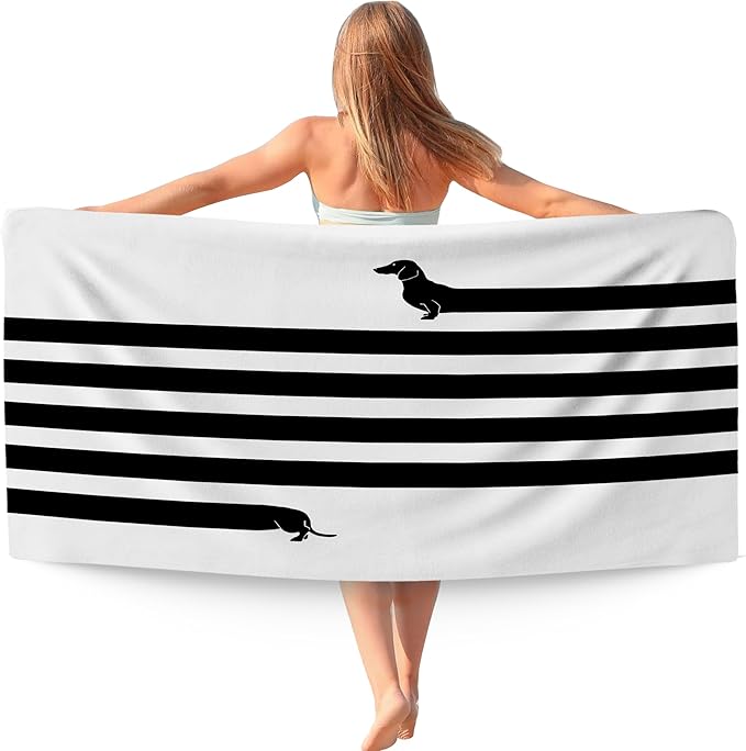 Funny Dachshund Dog Beach Towel Gifts for Dog Lovers Owner, Cute Wiener Microfiber Quick Dry Travel Sand Free Beach Towels Oversized Decor for Bathroom Swimming Pool 30x60 Inch
