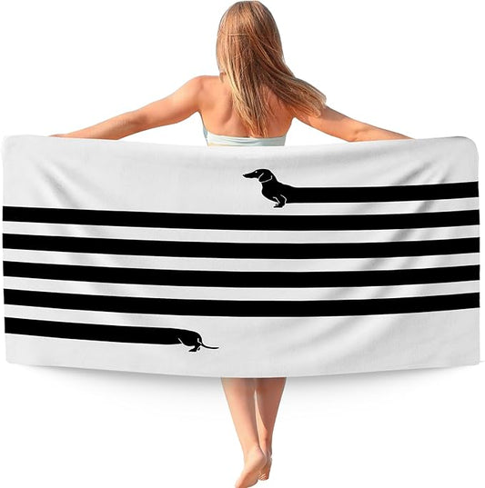 Funny Dachshund Dog Beach Towel Gifts for Dog Lovers Owner, Cute Wiener Microfiber Quick Dry Travel Sand Free Beach Towels Oversized Decor for Bathroom Swimming Pool 30x60 Inch