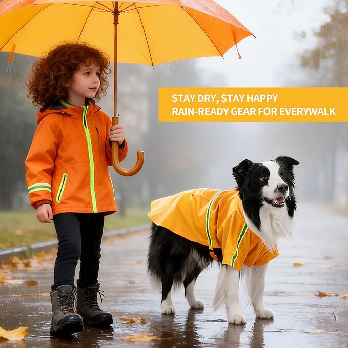Dog Raincoat, Waterproof Windproof Dog Rain Jacket Adjustable, Rain Coat with Leash Hole, Reflective Strap Raincoat Poncho for Small Medium Large Dogs Outdoor (Reflection-Yellow, L)