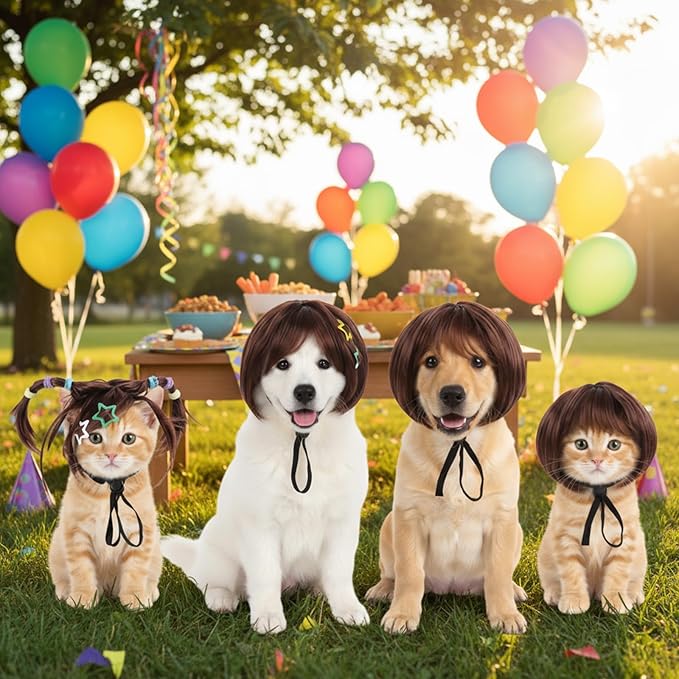 Dog Wig for Small Medium Large Dogs, Pet Cat Wig Funny Dog Costume for Halloween Cosplay Party Photo Shoots, Fits 5kg-50kg Pets