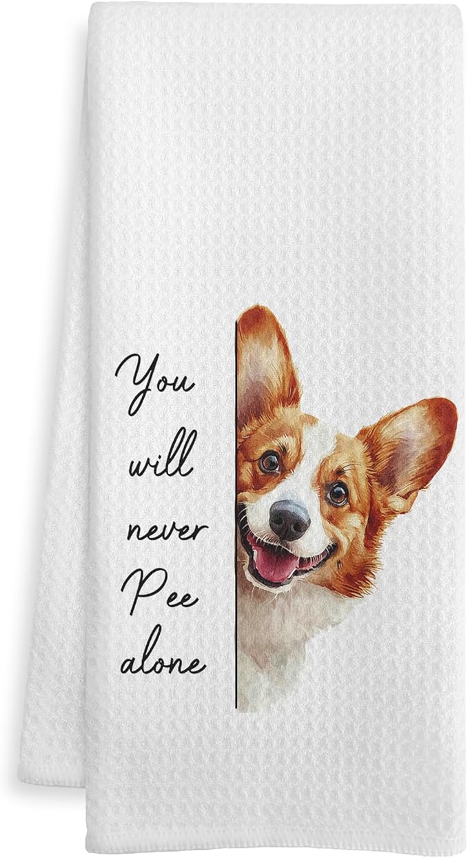 Funny Corgi Gift Bathroom Hand Towels, Gifts for Corgi Lovers, You Will Never Pee Alone Decorative Hand Towels for Guest Bathroom Washroom Half Bath, 16x24 Inch