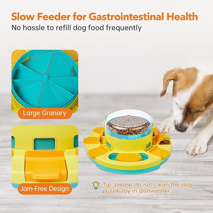Potaroma Dog Puzzle Toy 2 Levels, Slow Feeder, Pup Food Treat Feeding Dispenser for IQ Training and Entertainment for All Breeds 4.2 Inch Height
