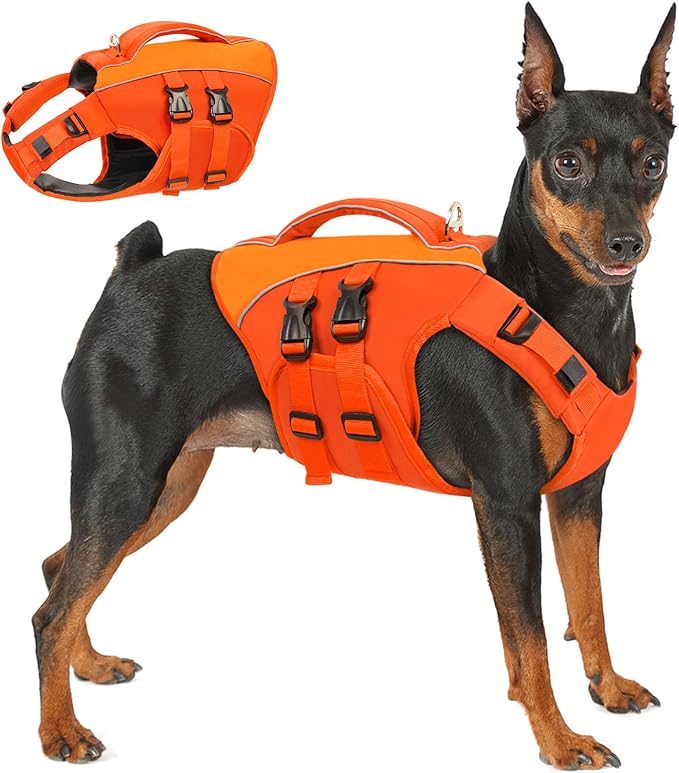 Queenmore Dog Life Jacket,Life Vest for Extra Large Dogs,Reflective Dog Swimming Jacket,Superior Buoyancy Pet Lifesaver,High Floating Pet Life Vest for Swimming(Orange,XL)
