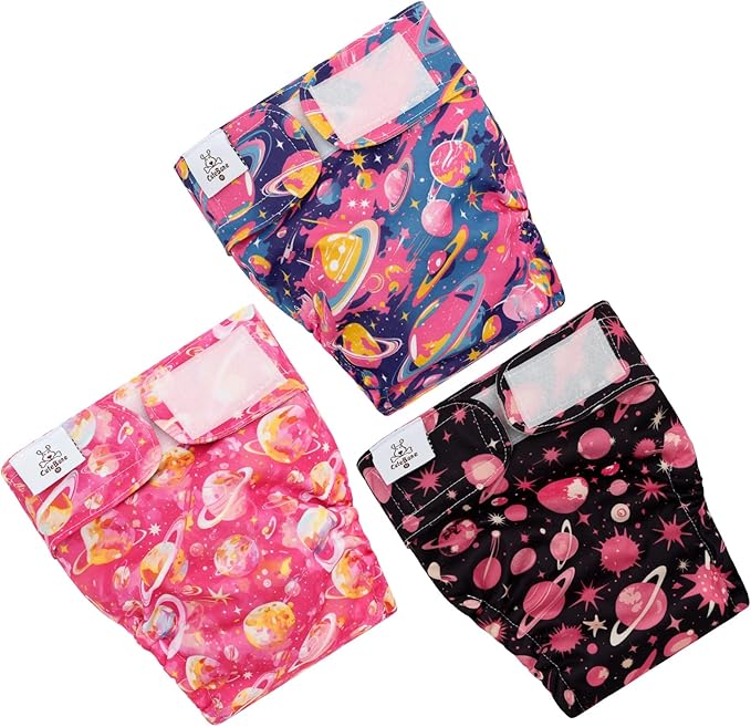 CuteBone Washable Dog Diapers Female No Tail Hole 3 Pack Reusable Doggie Period Training Pants for Docked-Tail Frenchie French Bulldog Boston Terrier Without Tail WWD34XL