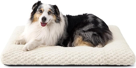 Bedsure XL Washable Dog Bed for Crate, Soft Fluffy Bubble Fleece Pet Bed Mat for Deep Sleep, Non-Slip and Machine Washable Kennel Sleeping Pad for Extra Large Dogs, 41"x27"x3.5", Cream