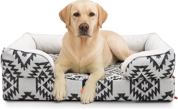Laifug Large Orthopaedic Advanced Memory Foam Dog Bed, Dog Sofa with Washable and Removable Suede Cover, Waterproof Lining and Non Slip Bottom Black and White, Large (40 "x32 x9)