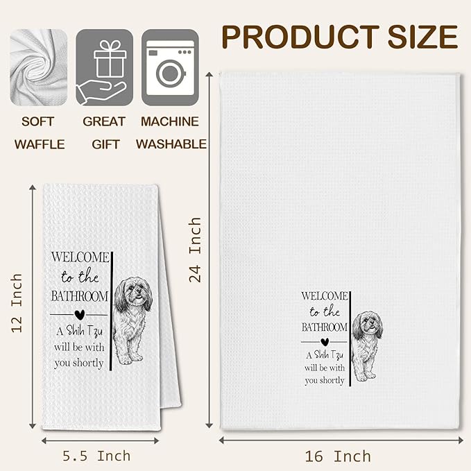 Shih Tzu Gifts Bathroom Hand Towels, Shih Tzu Dog Owner Lovers Gifts for Women, Funny Dog Decorative Hand Towel for Bathroom Kitchen Decor, 16x24 Inch
