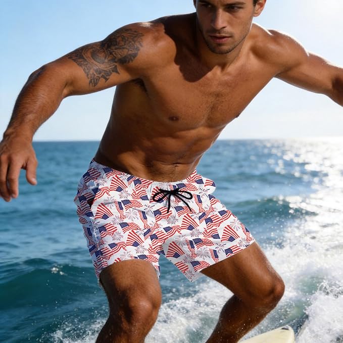 Mens Swim Trunks with Compression Liner Quick Dry Zipper Pocket Bathing