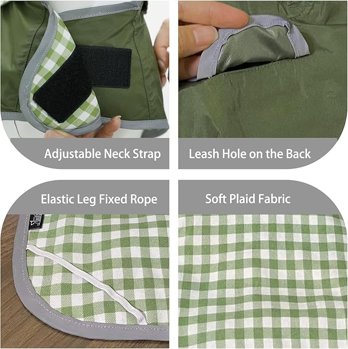 MAMORE Dog Raincoat Reversible,Waterproof Dog Rain Coat Hooded Slicker Poncho with Reflective Strip, Plaid Double Layer Rain Jacket for Small Medium Large Dogs (Army Green, X-Large(37-55lb))