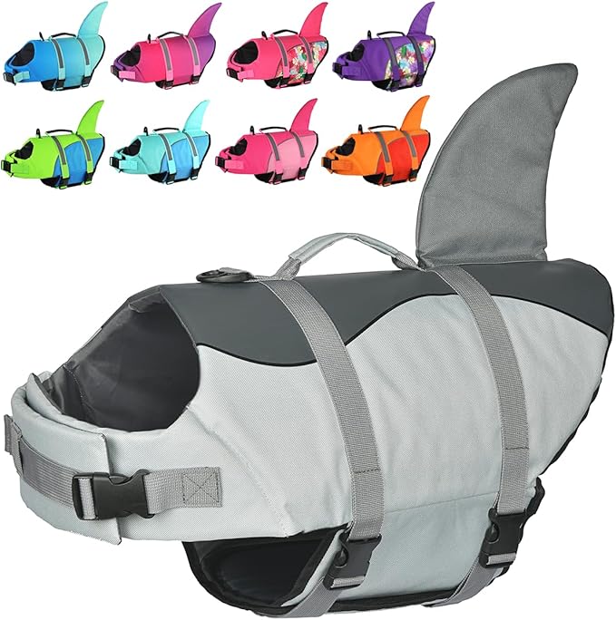 Doglay Dog Life Vest, Ripstop Cute Shark Dog Life Jacket with Superior Buoyancy and Rescue Handle, Adjustable Dog Life Vests for Boating Swimming, Pet Flotation Vest for Small Medium Large Dogs