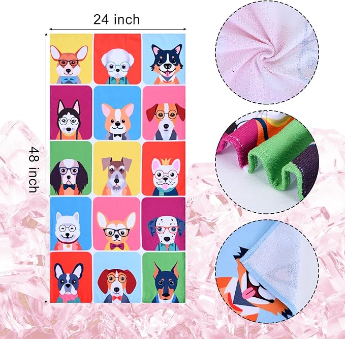 LIVILAN Dog Beach Towel, Playful Pups Design, Soft Quick-Dry Microfiber, Sand-Free 24" x 48" Small for Pool, Bath, Swim, Ideal for Women, Girls, Kids, Perfect Home Decor & Gift
