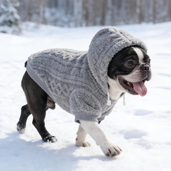 KOOLTAIL Fleece Dog Sweater Hoodie for Small Medium Large Dogs - Super Soft Fall Dog Clothes Knitted Sweatshirt with Leash Hole, Warm Winter Cold Weather Pet Coat for Puppy Cats Male/Female Grey XS