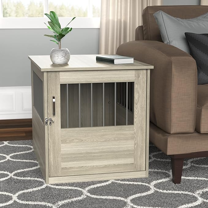 ClosetMaid Pet Crate End Table Furniture for Medium Dogs or Cats Under 25 lbs, Earth Gray Wood Grain Finish