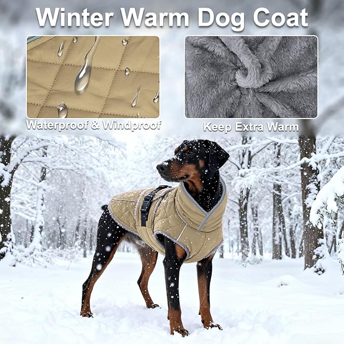 Dog Coat, Warm Dog Winter Coat for Medium Dogs, Waterproof Jacket with Adjustable Buckle & Velcro, Reflective Turtleneck Cold Weather Coats, Pet Fleece Vest Snow Jacket (Brown, XXXL)