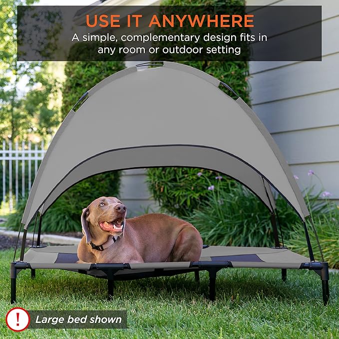 Best Choice Products 36in Elevated Cooling Dog Bed, Outdoor Raised Mesh Pet Cot w/Removable Canopy Shade Tent, Carrying Bag, Breathable Fabric - Gray