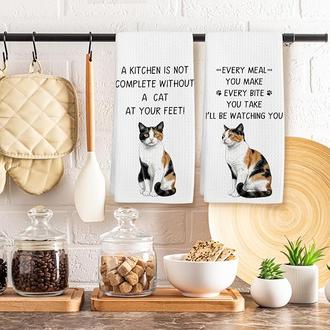 Gifts for Calico Cat Lovers Kitchen Towels Set of 2, Calico Cat Gifts Hand Towel, Every Meal You Make CalicoCat Decorative Tea Dish Towels for Kitchen, FunnyCat Kitchens Decor, 16x24in