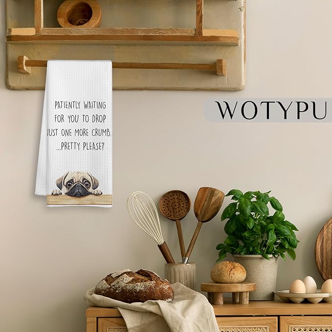 Funny Pug Gifts Kitchen Towels, Gifts for Pug Lovers Dish Tea Towels for Kitchen, Dog Mom Dad Owner Gifts Decorative Hand Towel, 16x24 Inch