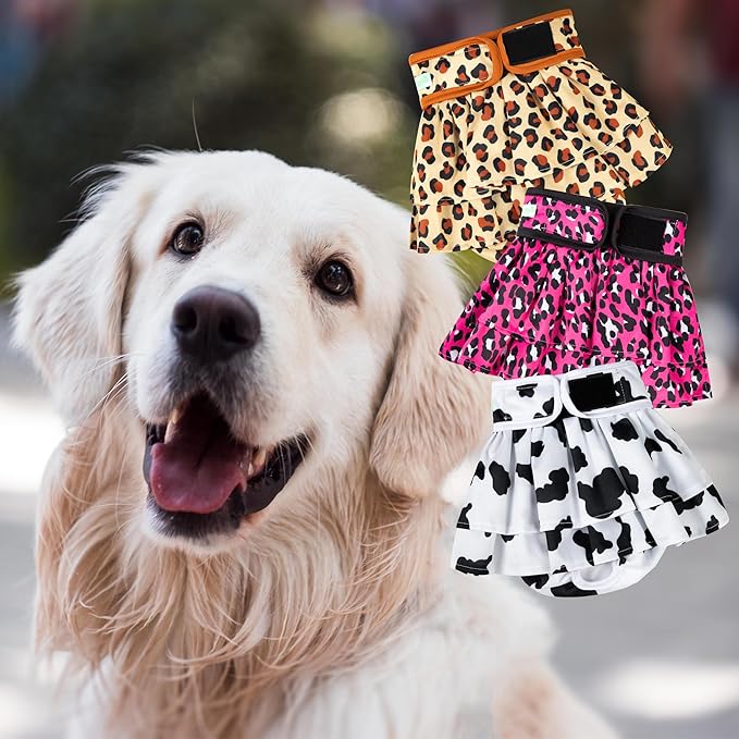 wegreeco Dog Diapers Female (3 Pack), Highly Absorbent Puppy Doggie Dog Diapers for Female Dogs Period, Washable Doggy Diapers for Dogs in Heat, Small Medium Large Size (Cow Pattern, Large)