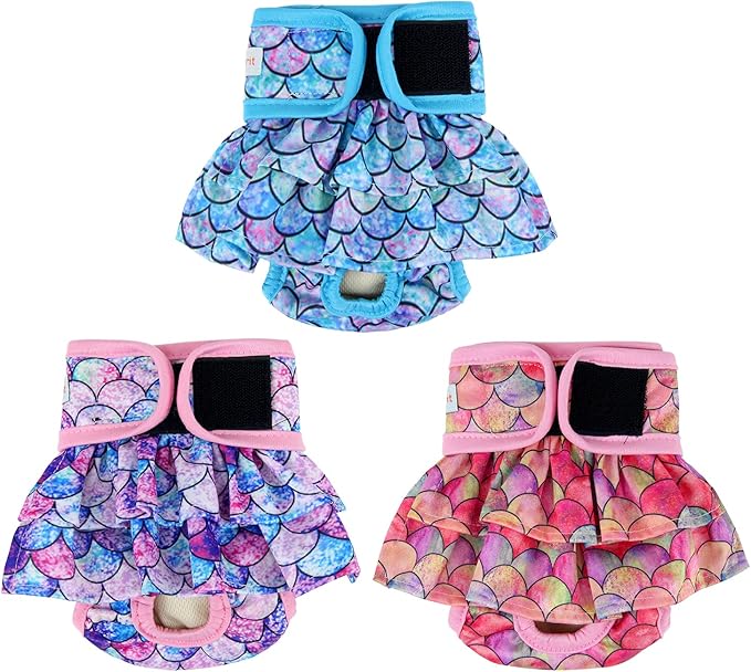 Langsprit Female Dog Diapers (3 Pack) - No Leak Washable, Highly Absorbent for Dogs in Heat, Incontinence, Excitable Urination or Period - Reusable, Size S