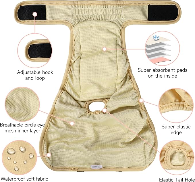 Washable Female Dog Diapers (4 Pack+1 Suspenders), Reusable Female Girl Doggy Doggie Puppy Wraps Panties Belly Band for Pet Heat Period Pooping Peeing Potty Training Incontinence Marking XLarge