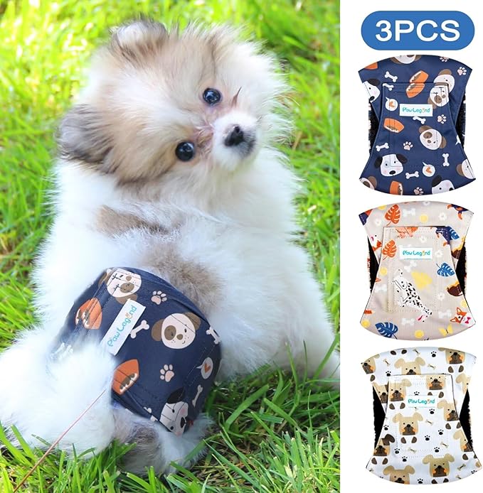 Paw Legend Washable Dogs Diapers Male Dog Belly Bands for Male Dogs Diapers Reusable Puppy & Doggie Diapers Male (3 Pack, XX-Large)