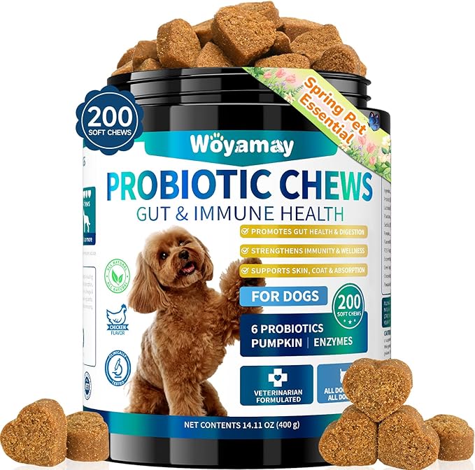 Dog Probiotic for Dogs, 200 Soft Treats Dog Probiotics for Digestive Health & Immune System, Probiotic Chews for Dogs, Support Gut Health|Itchy Skin|Diarrhea|Gas Relief Treatment