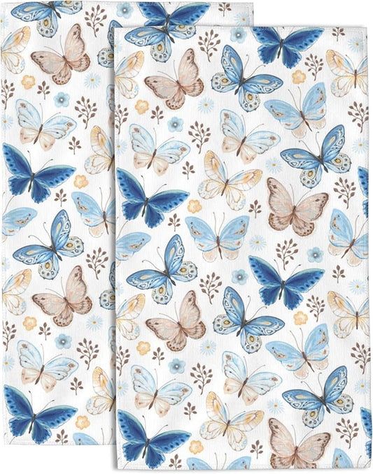 Flying Butterfly Hand Towels for Bathroom Set of 2 Hand Bath Towels Soft Absorbent Decorative Hand Towel for Bathroom Kitchen Yoga Home Decor 14 x 28 in
