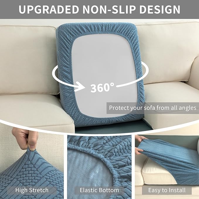 Easy-Going Waterproof Couch Cushion Covers for Couches and Sofas, Stretch Jacquard Sofa Seat Cover Replacement for Dogs, Pets & Kids, Durable Furniture Protector for Loveseat Cushions, Lake Blue