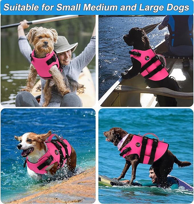 Dogcheer Dog Harness Life Jacket, High Buoyancy Neoprene Dog Life Vest for Swimming Boating, Adjustable Puppy Swim Vest Reflective Pet Float Vest for Small Medium Large Dogs - Pink, XS