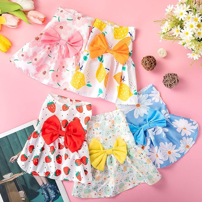 Saintrygo 5 Pieces Floral Dog Dress Cute Dog Skirt Pet Dresses Pet Clothes Dresses Cat Princess Bowknot Clothes Puppy Outfits for Yorkie Puppy Cat, 5 Styles(Cute Style,Small)