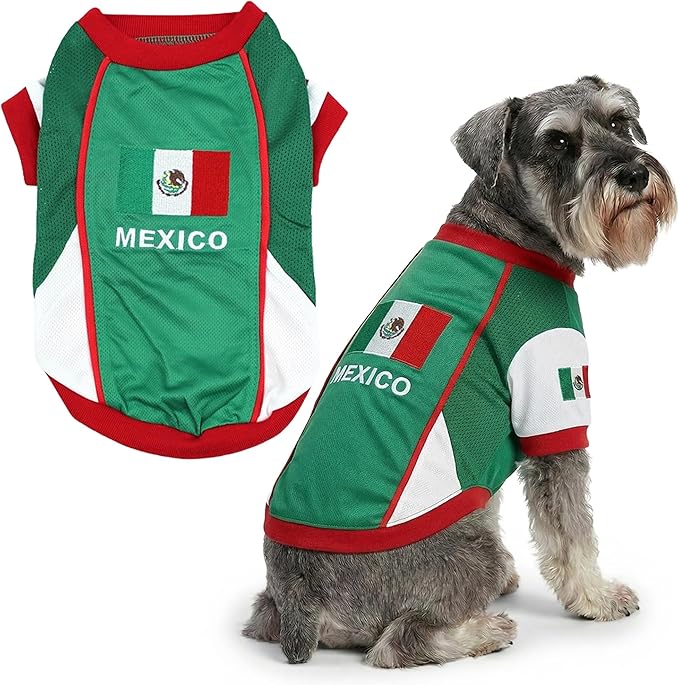 Parisian Dog Mexico Jersey - Breathable Mesh Puppy Football Jersey - Lightweight Stretch Sporty Dog Mexican Outfit - Summer Shirts for Large Dogs - Soccer Jersey for Dogs - Sportswear Pet Clothes