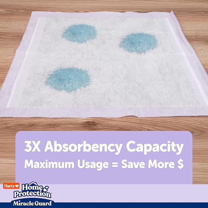 Hartz Miracle Guard Dog and Puppy Dog Pads Max Absorbency 24 Hour Use Odor Eliminating Lavender Scented No Leaks, X-Large Size 30 Count