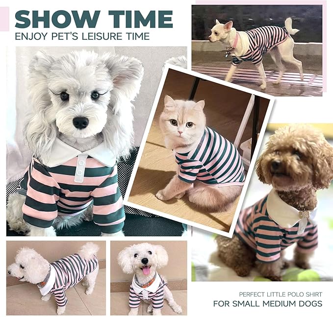 BAEJMJK Cute Dog Shirt Boy Girl Dog Clothes Striped Collared Polo T-Shirt for Small Medium Dogs Cats Soft Breathable Pet Puppy Outfits(Pink,X-Large)