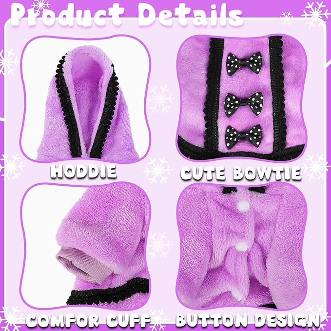 Winter Dog Dress for Small Dogs Girl Puppy Sweater Dog Sweaters Fleece Warm Puppy Dresses with Leash Hole Cute Pink Clothes Bowtie Chihuahua Sweaters Pet Doggie Oufit (Purple, Large)