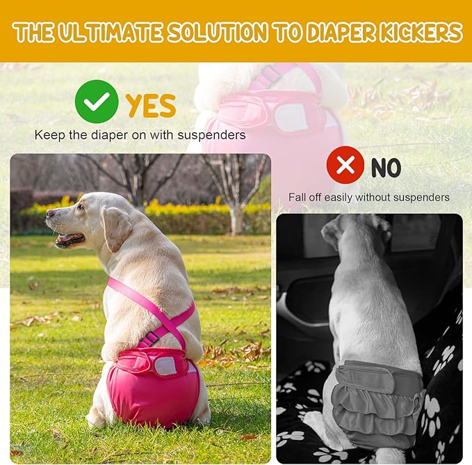 3 Pack Avont Washable Female Dog Diaper with Suspender, Reusable Girl Doggie Diapers for Small Medium Large Doggy in Heat Cycle Period Incontinence -XS