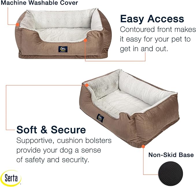 Serta Orthopedic Cuddler Dog Bed for Pets – Chocolate Brown (X-Large)