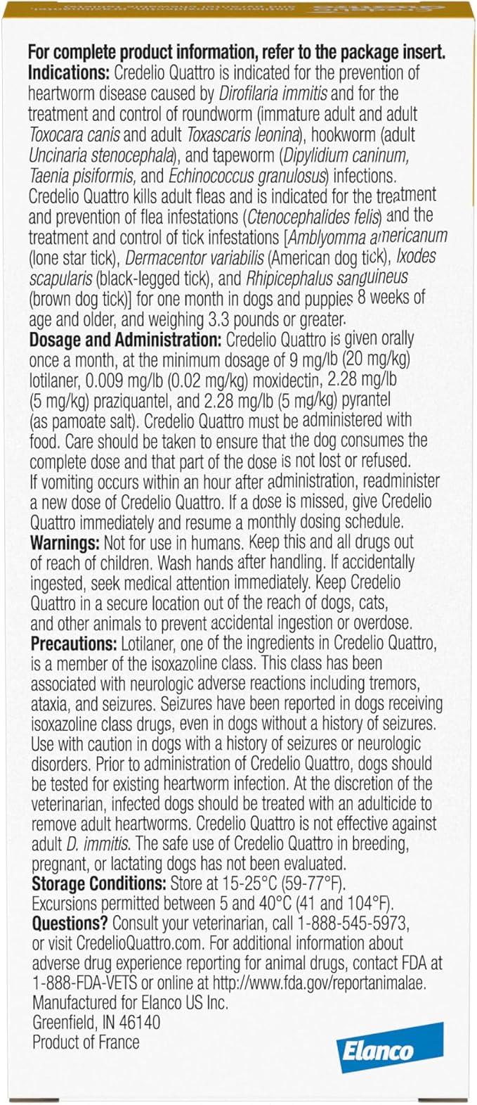 Credelio Quattro Dog Flea & Tick Treatment + Heartworm & Parasite Protection, 3.3-6 lbs (1 Chewable Tablet)