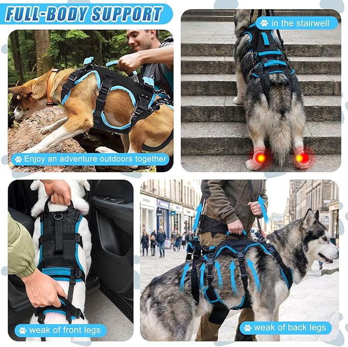 Dog Lift Harness for Large Dogs, 2-in-1 Detachable Full Body Support Acl Dog Sling Carrier with 4 Handles, Hind Assist Back Leg for Senior, Disabled, Arthritic & Post-surgery Canines(X-Large)