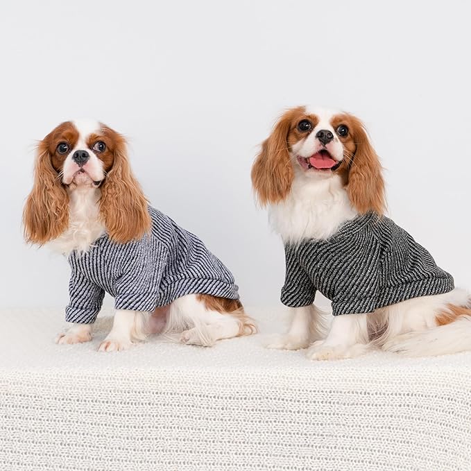 Fitwarm Black Striped Dog Hoodie, Winter Clothes for Small Dogs Boy Girl, Lightweight Pet Hooded Outfit, Black, Silver, Large