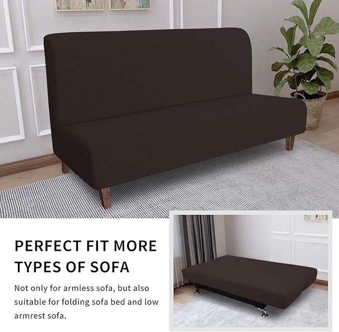 Easy-Going 100% Waterproof Futon Cover, Dual Waterproof Couch Cover for Futon, Stretch Jacquard Sofa Cover, Leakproof Furniture Protector for Kids, Pets, Dog and Cat (Medium, Chocolate)