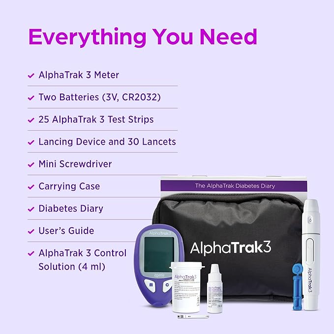 AlphaTrak 3, 8-Piece Pet Blood Glucose Monitoring Kit for Diabetic Cats, Dogs, and Horses, All-in-One Solution for in-Clinic or at Home with Digital Results