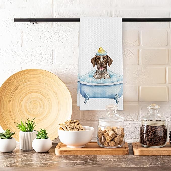 German Shorthaired Pointer Gifts Bathroom Hand Towel, Funny GSP Dog Duck Hand Towel for Bathroom Kitchen Washroom Decor, German Shorthaired Pointer Dog in Bathtub Dish Tea Towels, 16x24 Inch