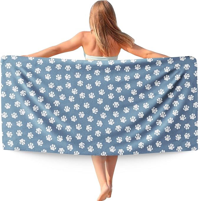 Blue Paws Dog Pet Beach Towel Gifts for Women Dog Lovers Owner, Funny Cute Quick Dry Travel Sand Free Beach Towels Oversized Decor for Bathroom Swimming Pool 30x60in
