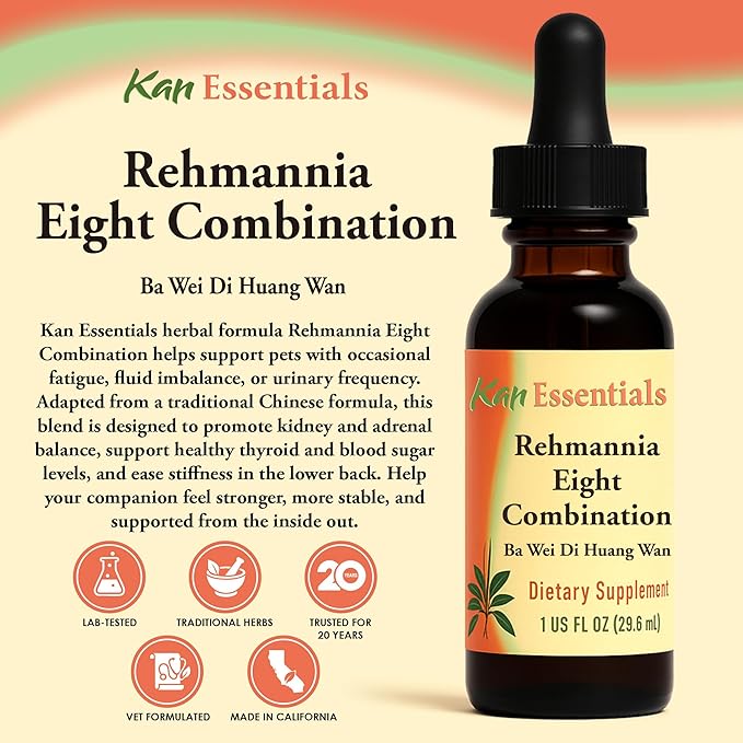 Kan Herb Company Rehmannia Eight Combination – Traditional Chinese Herbal Blend for Dogs and Cats to Support Kidney Health, Vitality, and Hormonal Balance, Liquid Herbal Supplement for Pets, 1 fl oz