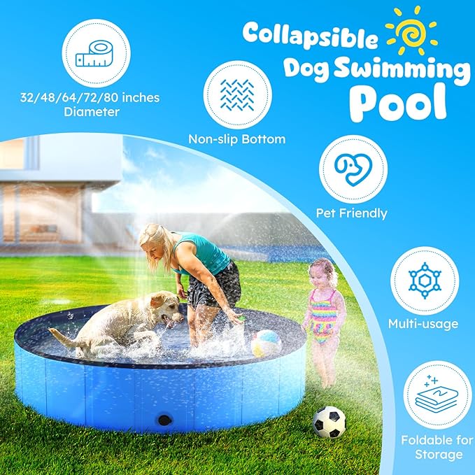 Niubya Portable Dog Pool, Foldable Pet Swimming Tub, Anti-Slip Collapsible Pet Bathtub, Hard Plastic Bath Pool for Pets Dogs and Cats, 40 x 12 Inches