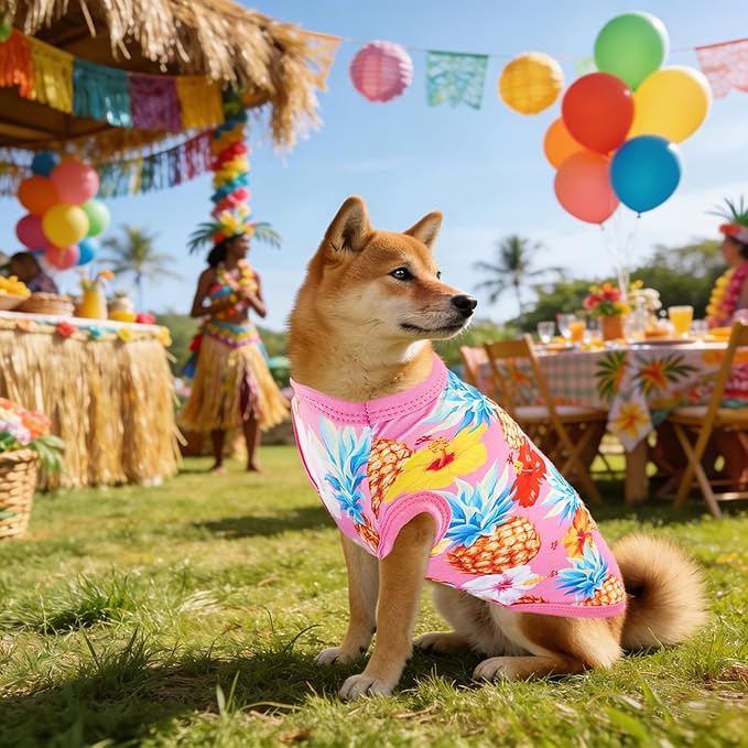 2PCS/Pack Hawaiian Dog Shirts for XXXL Extra Large Dogs Spring Summer Sleeveless Tee Vest Tank Top Stretchable Soft Light Weight Pink Blue Pineapples Clothes