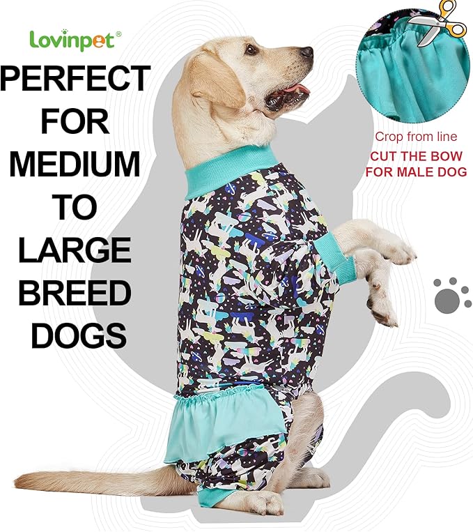 LovinPet Large Giant Dog Pajamas, Post Surgery Recovery Shirt for Large Dogs, Unicorns in Space Black Print, Lightweight Big Dogs Pullover, Full Coverage Breed Dog Jammies, Pet PJ's, XL