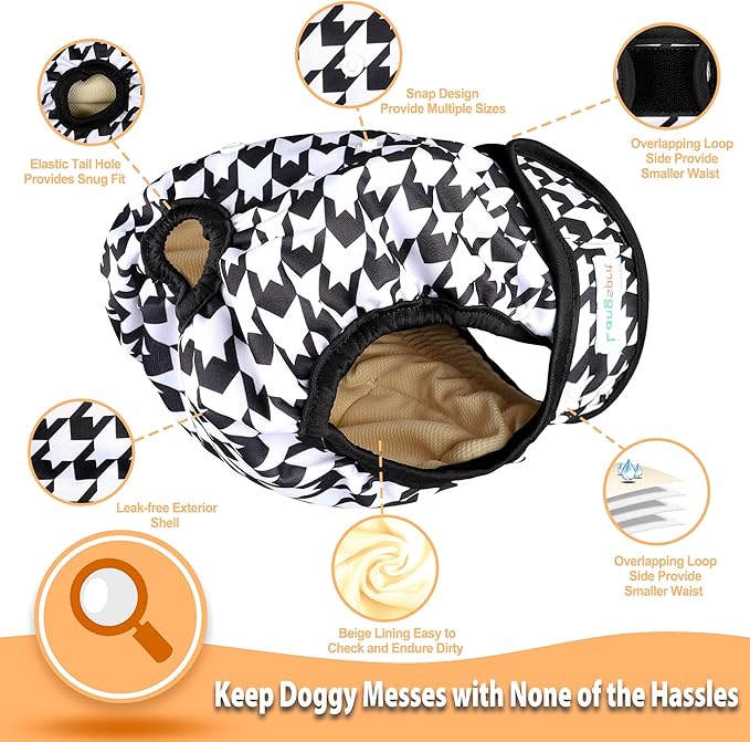 Langsprit Washable Female Dog Diapers (3 Pack) - No Leak Reusable Diapers for Doggy Female in Period - Highly Absorbent Dog Heat Panties with Adjustable Snaps XL