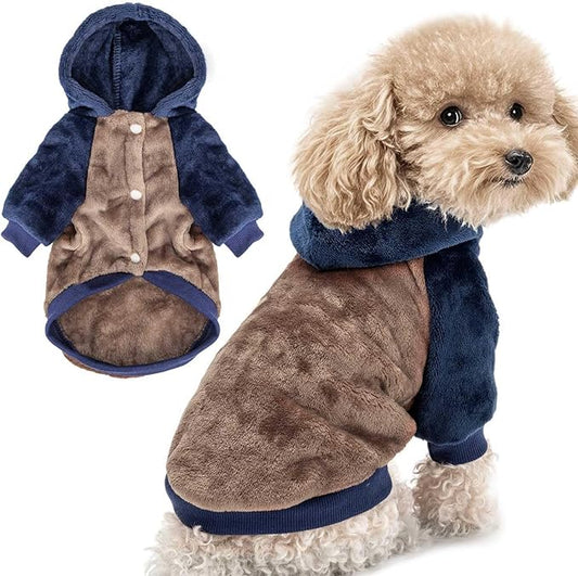 FabriCastle Dog Hoodie Sweater for Small Dogs Boy and Girl, Small Dog Clothes XS XXS Puppy Sweatshirt, Pet Outfit, Cat Clothing Super Soft Warm Snap On Closure (Khaki-Navy, Large)