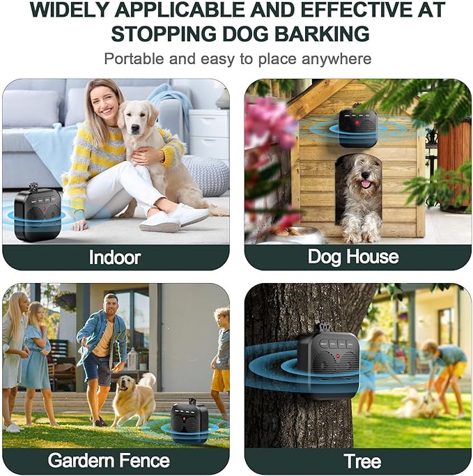 Anti Barking Device for Dogs, Safe Effective Dog Bark Deterrent Device, Rechargeable Ultrasonic Bark Box with 3 Adjustable Modes, Bark Control Device Stop Dog Barking Indoor Outdoor Use (Black)